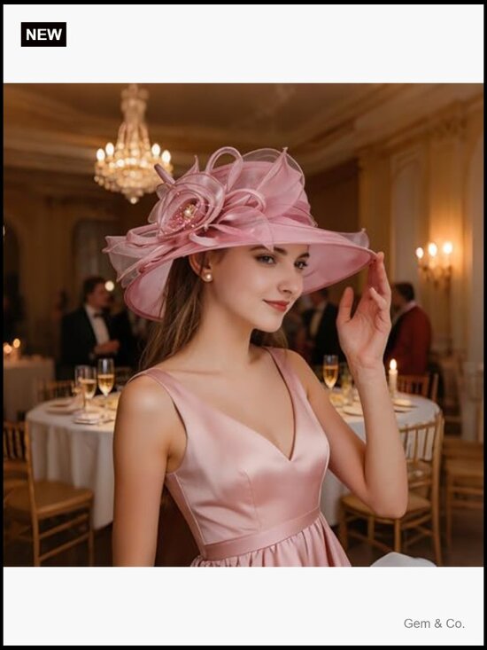 Organza Derby Hat for Women Wide Brim Church Wedding Tea Party Fascinator main image 5